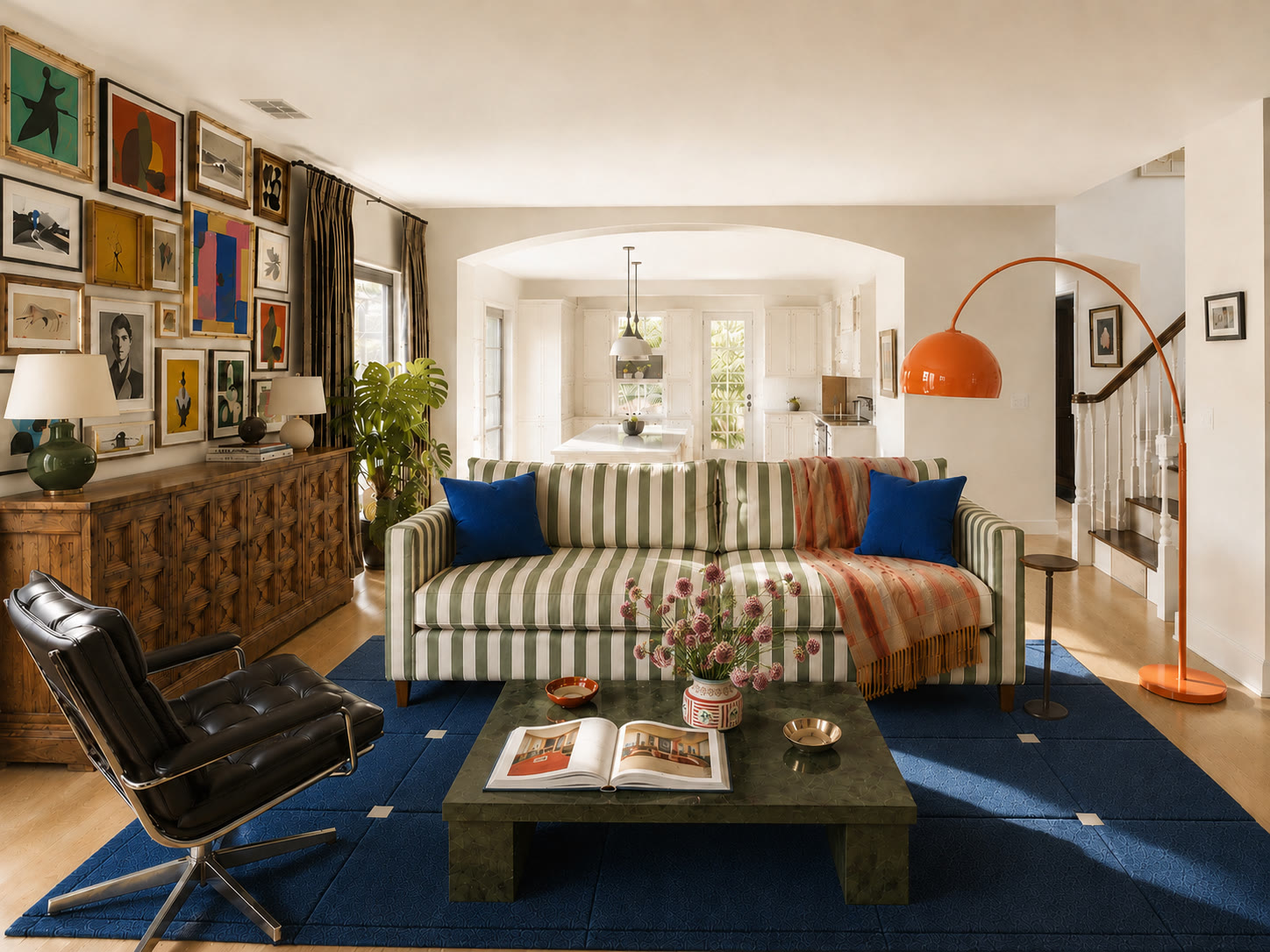Green Striped Living Room