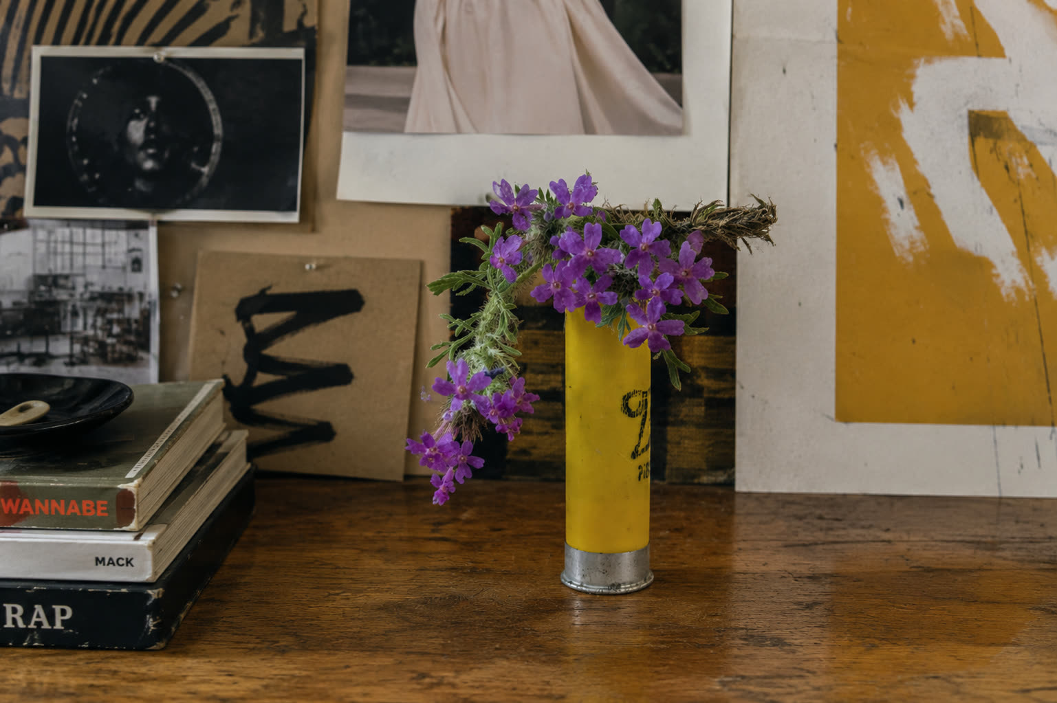 Shotgun shells and flowers editorial still life