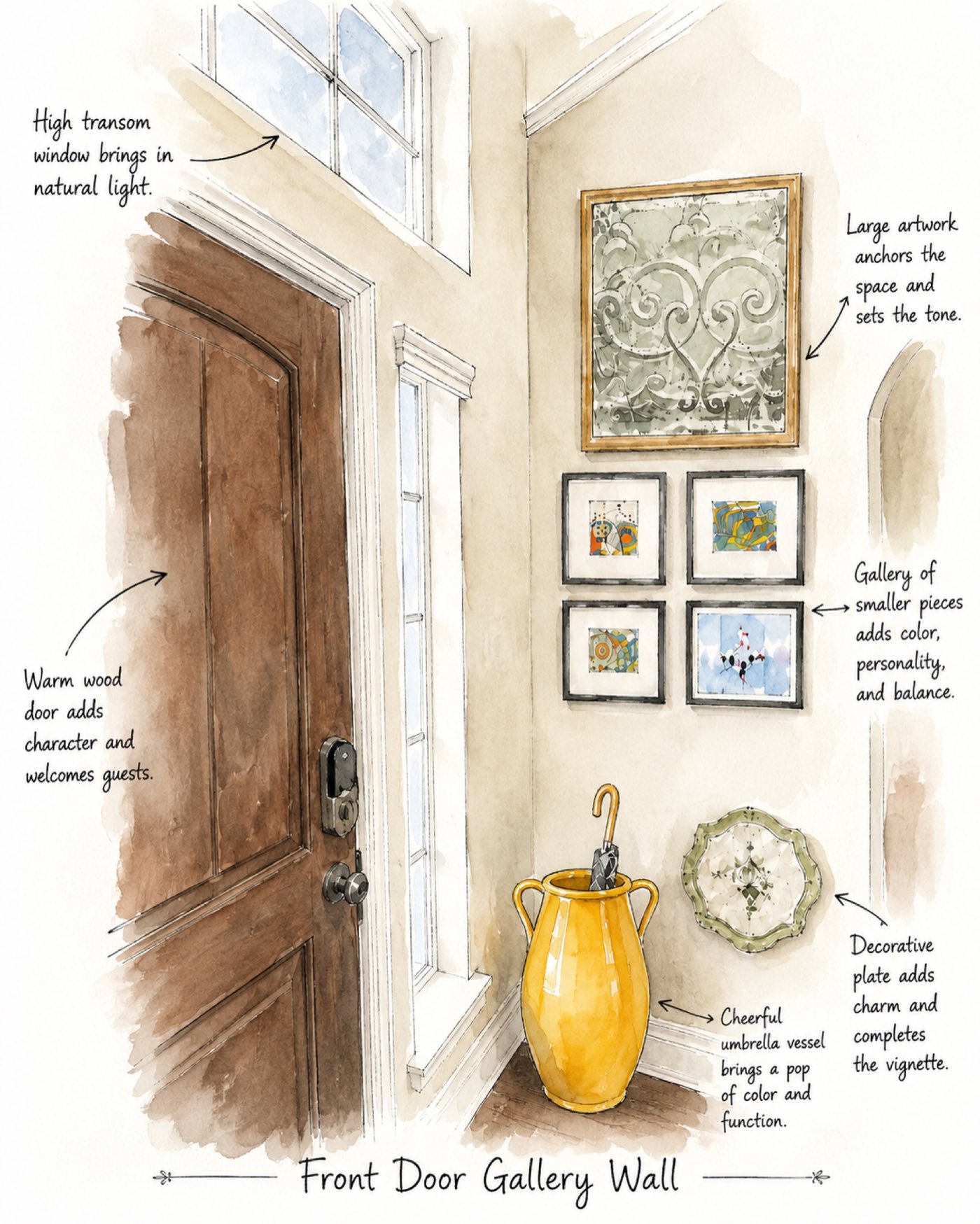 Concept sketch — the vision for the front door gallery wall