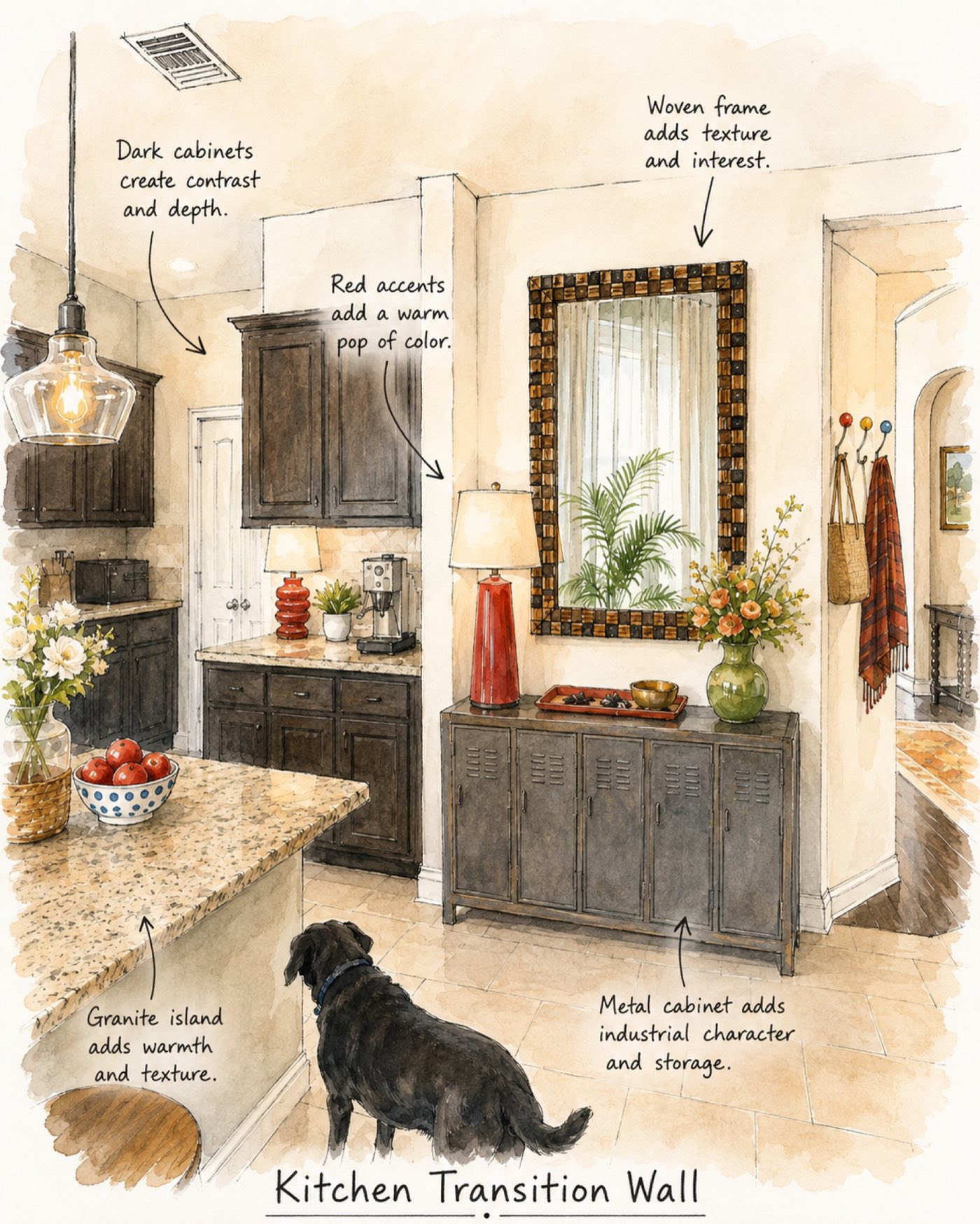 Concept sketch — the vision for the kitchen transition wall