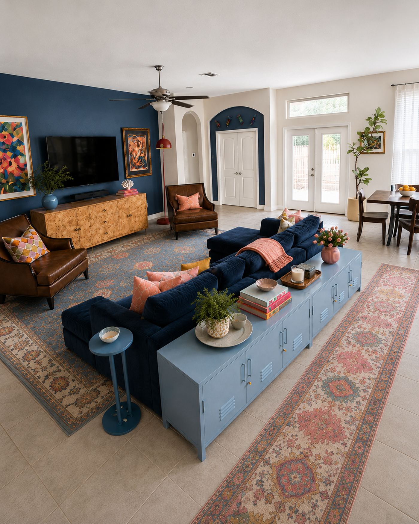 Navy & Coral Living Room